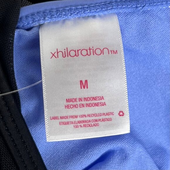 Xhilaration Bathing Swim Suit Top Size Medium Black Blue Bikini Mesh Overlay New - Picture 6 of 9